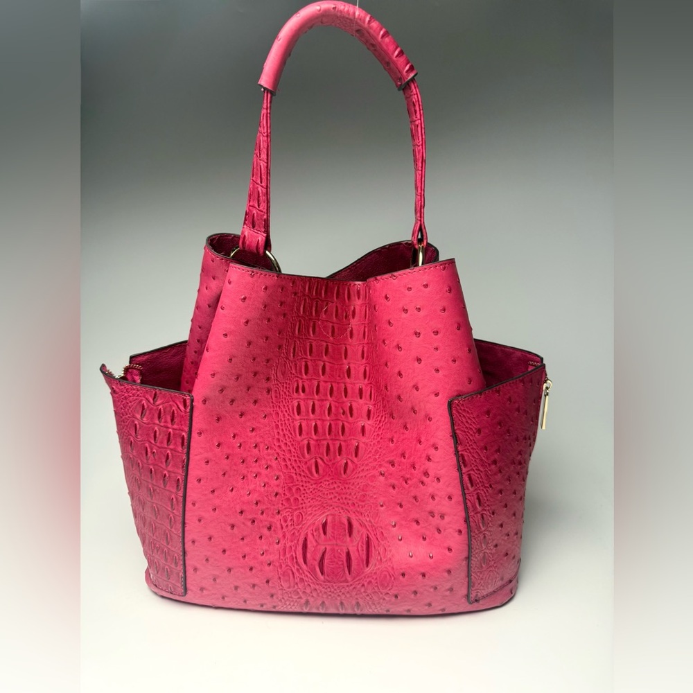 Hot Pink Vegan Leather Faux Ostrich Tote Bag 18x12